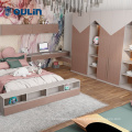 Wooden children room with wardrobes and computer desk